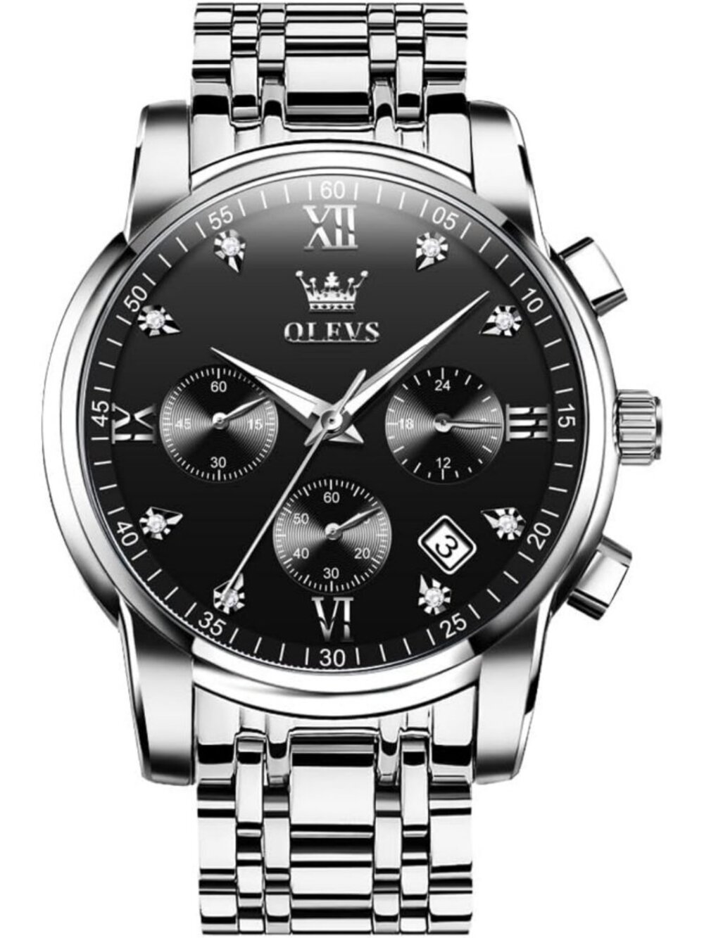 Stylish Men's Chronograph Watch - Big Face Gold Silver Black, Waterproof, Easy
